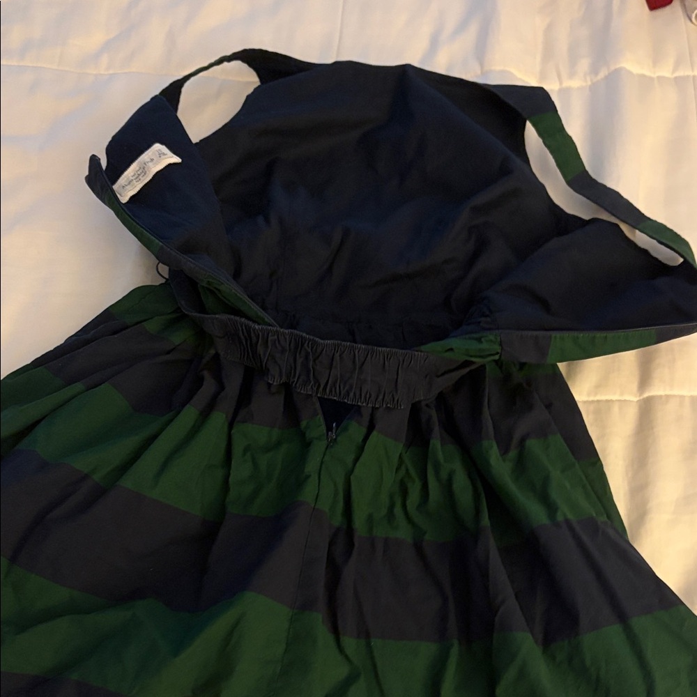 Abercrombie & Fitch Navy/Green Striped Girls Formal Dress With Waist Bow Size 10 - Picture 9 of 10